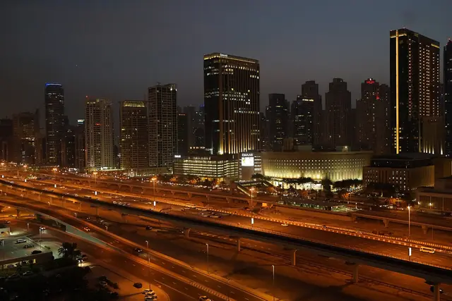 Dubai Marina and Sheikh Zayed Road from Saba 3 JLT at night
